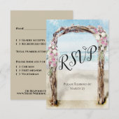 Waterverf Beach Wedding Arch met Rozen RSVP Kaartje (Voorkant / Achterkant)