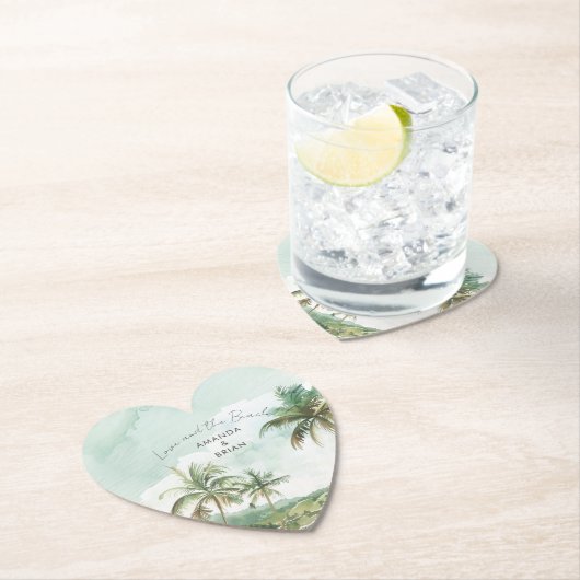 Waterverf Beach Wedding Heart Kartonnen Onderzetters (Insitu)