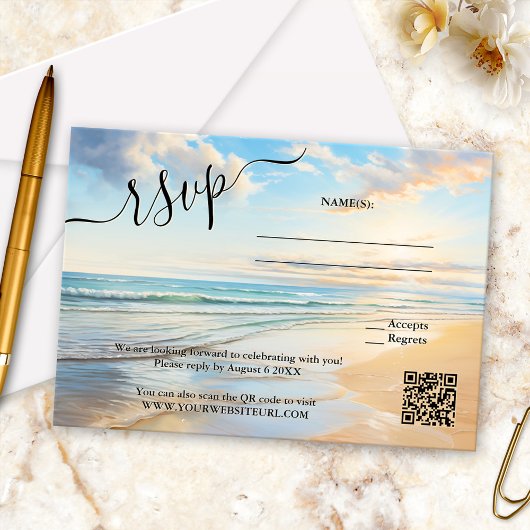Waterverf Beach Wedding RSVP Card Kaartje