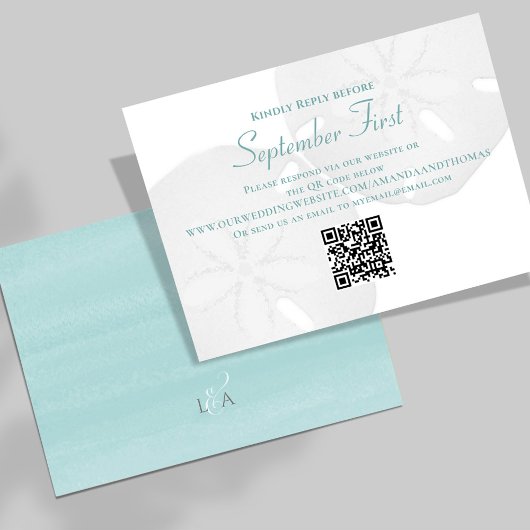 Waterverf Beach Wedding Sand Dollar RSVP Kaartje