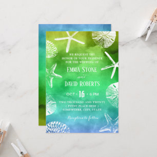 Waterverf Beach Wedding Starfish Seashell Kaart