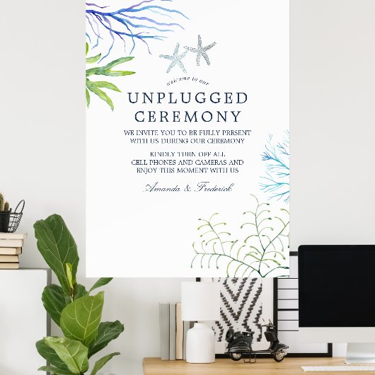 Waterverf Beach Wedding Unplugged Ceremony Poster (Thuiskantoor)