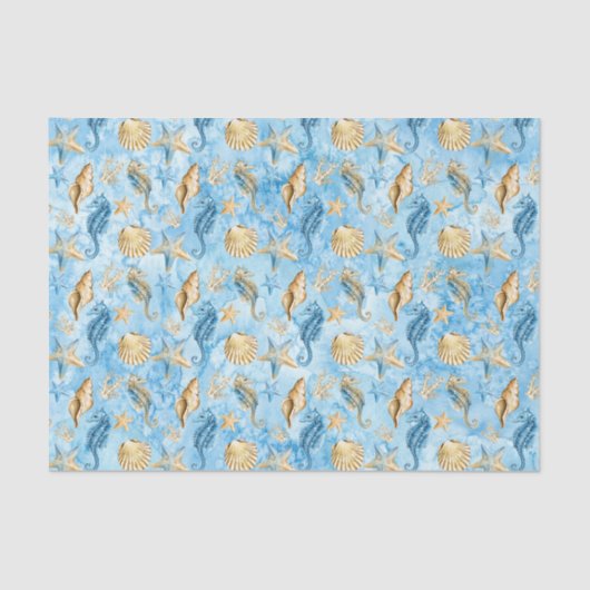 🐚 Waterverf Beach Zee Life Shells & Starfish Tissuepapier (Voorkant)