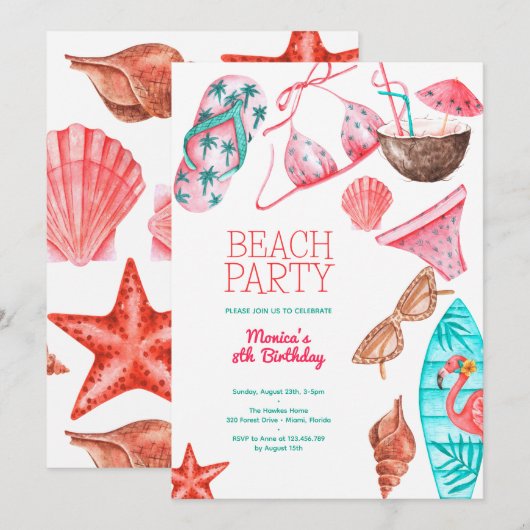 waterverf Beach Zomerfeest Verjaardag Kaart (Voorkant / Achterkant)