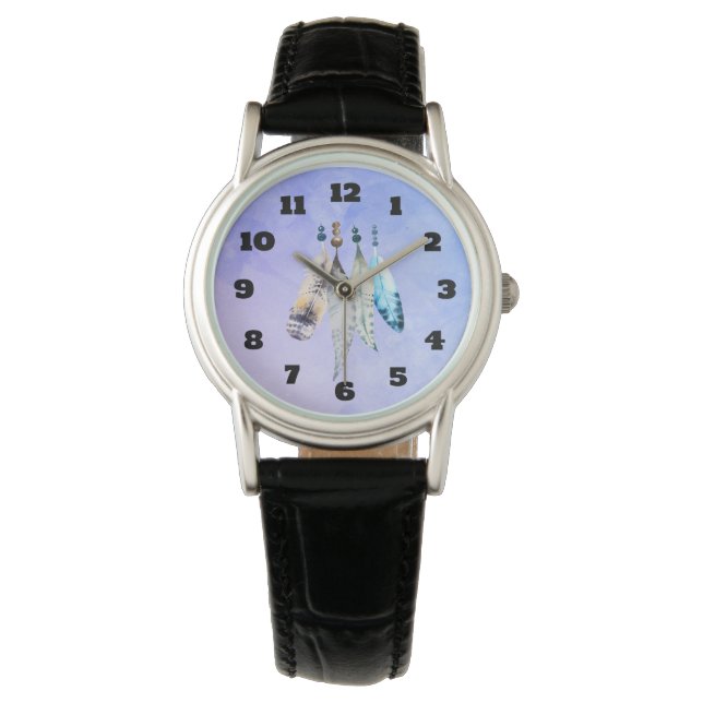 Waterverf Beads 'n Veters op Bluish Paars Horloge (Voorkant)