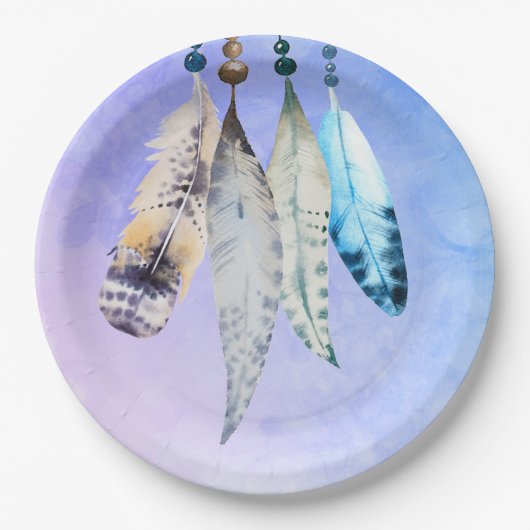 Waterverf Beads 'n Veters op Bluish Paars Papieren Bordje (Voorkant)