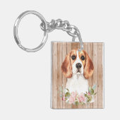 Waterverf Beagle & Bloemen Herdenking Sleutelhanger (Voorkant Links)