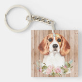 Waterverf Beagle & Bloemen Herdenking Sleutelhanger (Voorkant)
