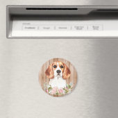 Waterverf Beagle & Bloemen  Magneet (Insitu (Vaatwasser))