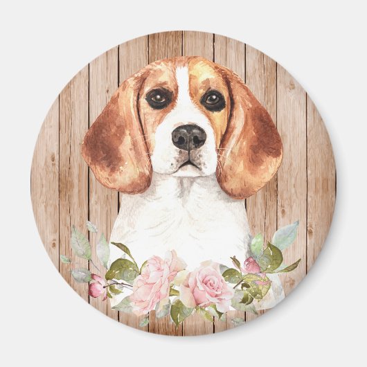 Waterverf Beagle & Bloemen  Magneet (Voorkant)