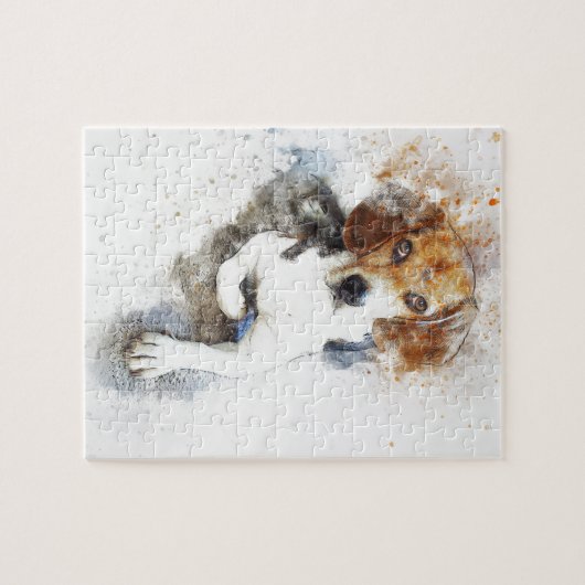 Waterverf Beagle Dog Abstract Legpuzzel (Horizontaal)