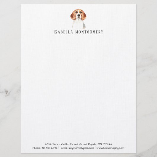 Waterverf Beagle Dog Letterhead Briefhoofd (Voorkant)