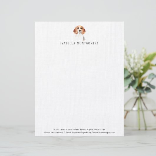 Waterverf Beagle Dog Letterhead Briefhoofd (Staand voorkant)