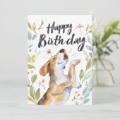 Waterverf Beagle dog Verjaardag Feestdagenkaart (Staand voorkant)