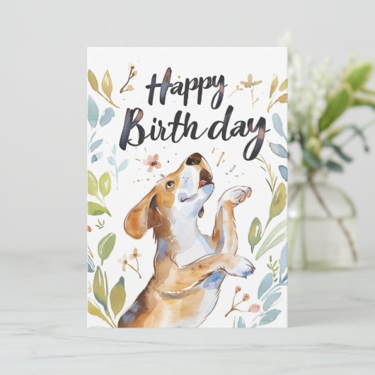 Waterverf Beagle dog Verjaardag Feestdagenkaart (Staand voorkant)