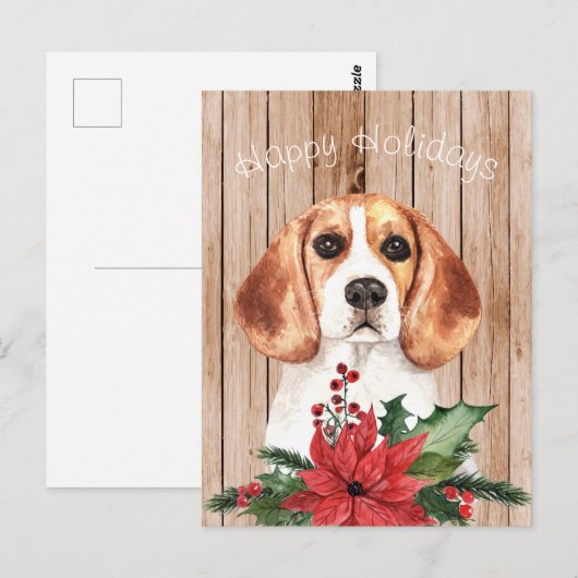 Waterverf Beagle & KerstBouquet Briefkaart (Voorkant / Achterkant)