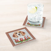Waterverf Beagle & KerstBouquet Glazen Onderzetter (Schuin)