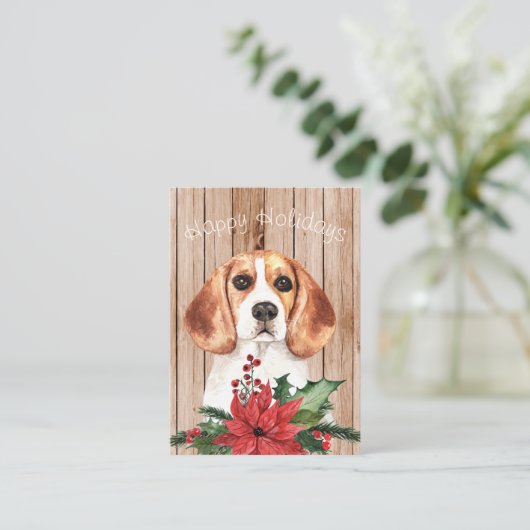 Waterverf Beagle & KerstBouquet Notitiekaartje (Staand voorkant)