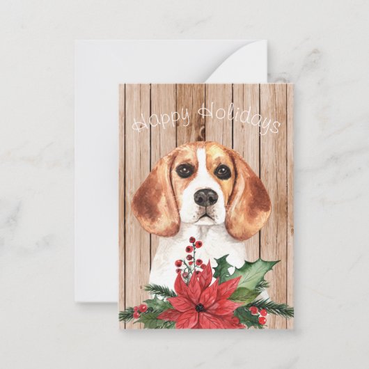 Waterverf Beagle & KerstBouquet Notitiekaartje (Voorkant)