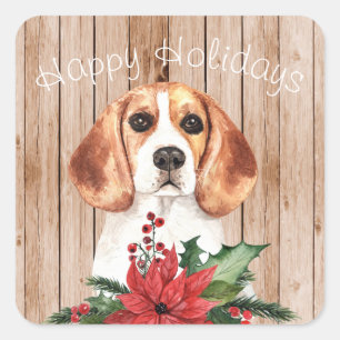 Waterverf Beagle & kerstBouquet Vierkante Sticker