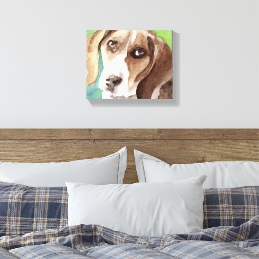waterverf Beagle Portrait Canvas Afdruk (Insitu (Slaapkamer))