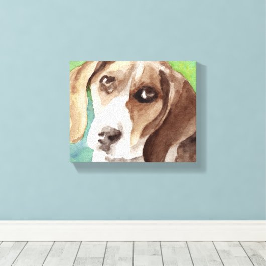waterverf Beagle Portrait Canvas Afdruk (Insitu (Houten vloer))