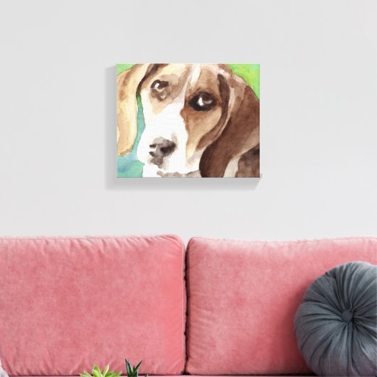 waterverf Beagle Portrait Canvas Afdruk (Insitu (Woonkamer))