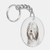 Waterverf Bearded Collie Sleutelhanger (Voorkant Links)