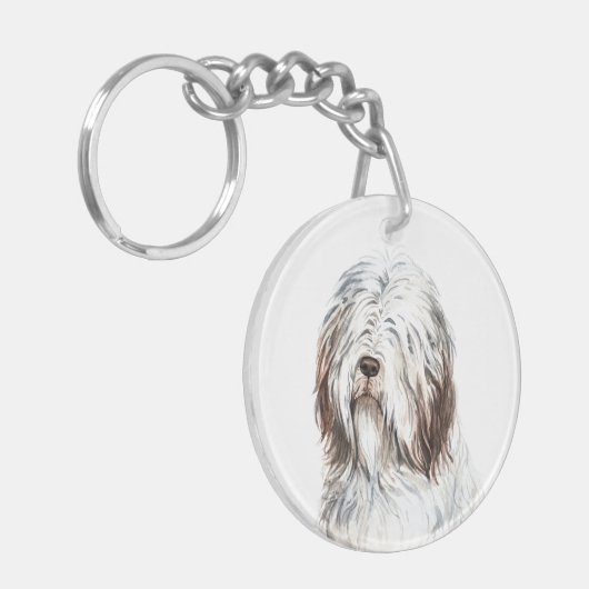 Waterverf Bearded Collie Sleutelhanger (Voorkant Links)