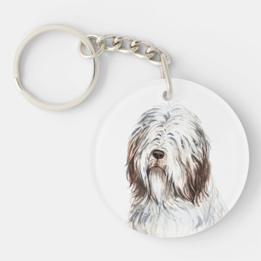 Waterverf Bearded Collie Sleutelhanger (Voorkant)