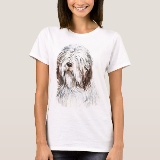 Waterverf Bearded Collie T-shirt (Voorkant)