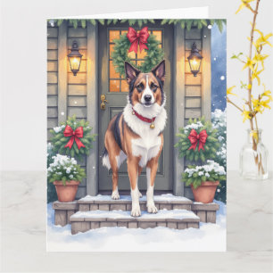 Waterverf Beauceron Rustieke Porch Kerstmis Kaart