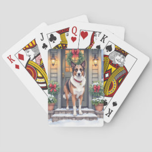 Waterverf Beauceron Rustieke Porch Kerstmis Pokerkaarten