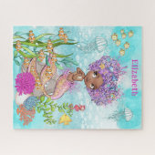 Waterverf Beauful Brown Little Mermaid Legpuzzel (Horizontaal)