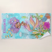 Waterverf Beauful Brown Little Mermaid Strandlaken (Voorkant)