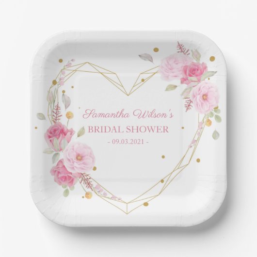 Waterverf Beauful floral roos Vrijgezellenfeest Papieren Bordje (Voorkant)