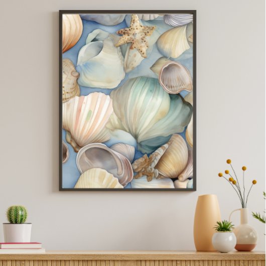 Waterverf Beauful Seashells Pattern Poster