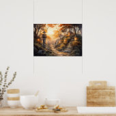 Waterverf beboste baan met lantaarns in herfst poster (Keuken)