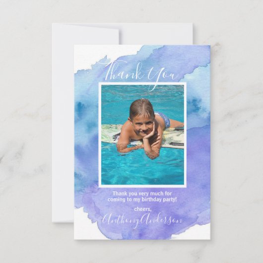 Waterverf BEDANKT Blue Boy VERJAARDAG | FOTO Kaart (Voorkant)