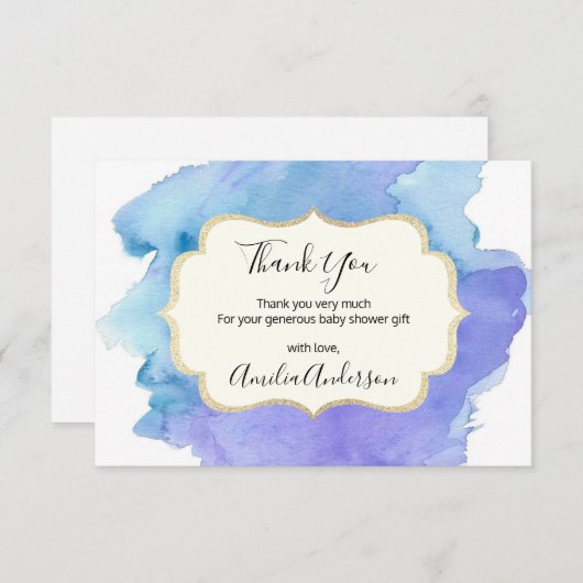 Waterverf BEDANKT U baby shower Blauw wit Kaart (Voorkant / Achterkant)