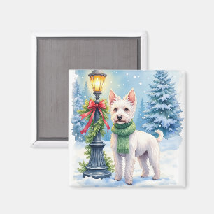 Waterverf Bedlington Terrier Lantaarnpaal Kerstmis Magneet