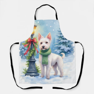 Waterverf Bedlington Terrier Lantaarnpaal Kerstmis Schort