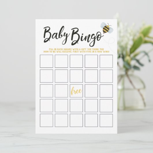 Waterverf Bee Baby shower Bingo Kaart (Staand voorkant)