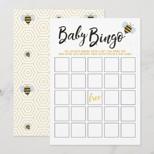 Waterverf Bee Baby shower Bingo Kaart (Voorkant / Achterkant)