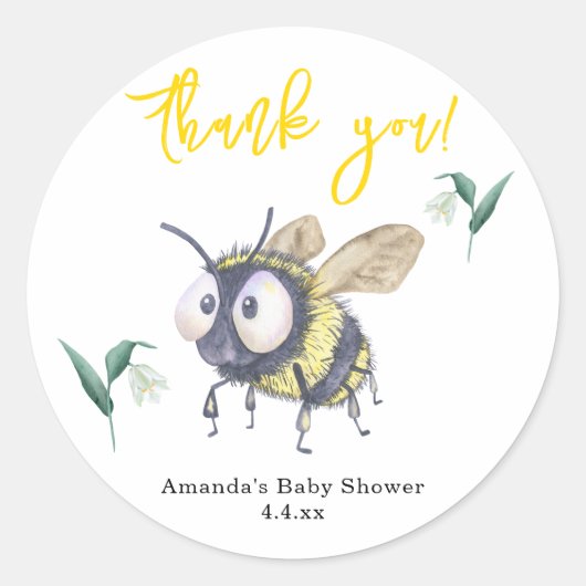 Waterverf Bee Baby shower - dank u Ronde Sticker (Voorkant)
