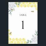 Waterverf Bee Bloemen - Trouwtafel nummer Kaart<br><div class="desc">Mean to Bee - Elegant waterverf vrijgezellenfeest feest. Waterverven honingraten en witte bloemen en naturalistische bij. Personaliseer met uw informatie. Overeenkomende objecten beschikbaar.</div>