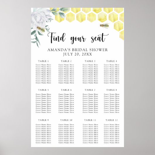 Waterverf Bee Bloemen Zitkaart Poster (Voorkant)