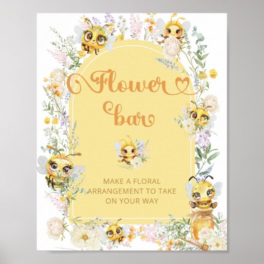 Waterverf Bee Flower Bar Poster (Voorkant)