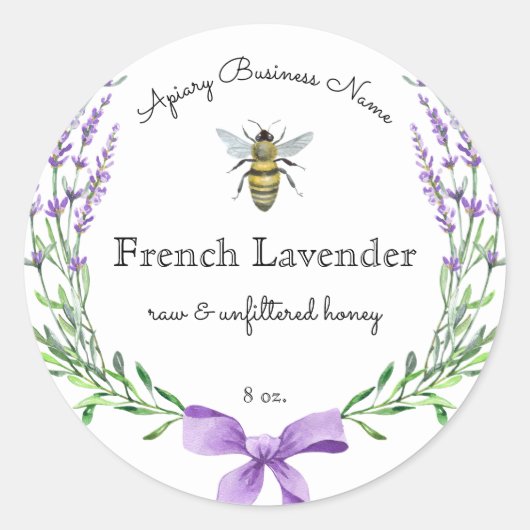 Waterverf Bee Franse Lavendel Honing Product Label (Voorkant)