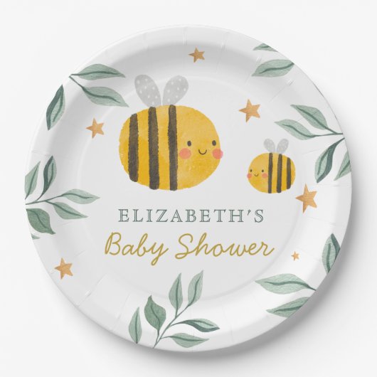 Waterverf Bee Honey Sweet Baby shower servetten Papieren Bordje (Voorkant)